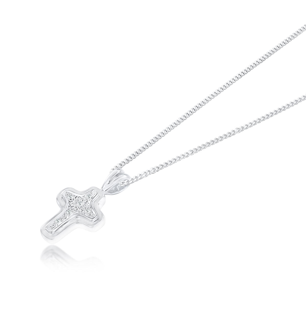 9K White Gold Diamond Pave Cross Pendant (0.05ct)